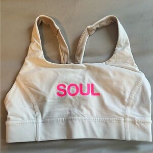lululemon athletica + Soul Cycle Cream Sports Bra with Pink Logo